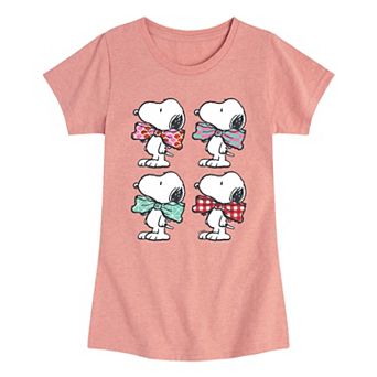 Girls 7-16 Peanuts Snoopy Bowtie Patterns Grid Graphic Tee
