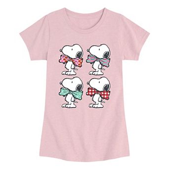 Girls 7-16 Peanuts Snoopy Bowtie Patterns Grid Graphic Tee