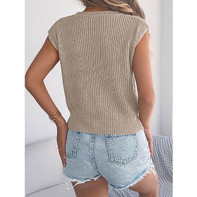 Women's Sleeveless Batwing Knit Top Crewneck Cable Knit Casual T-Shirt