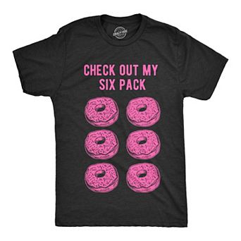 Mens Check Out My Six Pack T shirt Funny Workout Donuts Graphic Humor Gym Tee
