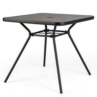 Gymax 32'' Patio Dining Table w/ 1.6'' Umbrella Hole & Lid DPC Tabletop for Backyard