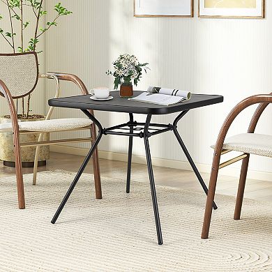 Gymax 32'' Patio Dining Table w/ 1.6'' Umbrella Hole & Lid DPC Tabletop for Backyard