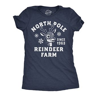 Womens Funny T Shirts North Pole Reindeer Farm Sarcastic Christmas Graphic Novelty Tee for Ladies