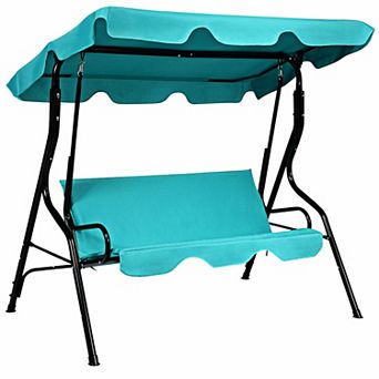 Gymax 3-Person Outdoor Porch Swing Chair Hammock w/ Adjustable Canopy & Removable Cushion
