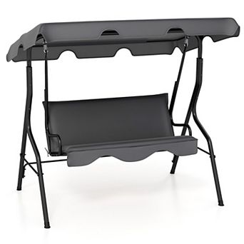 Gymax 3-Person Outdoor Porch Swing Chair Hammock w/ Adjustable Canopy & Removable Cushion