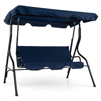 Gymax 3-Person Outdoor Porch Swing Chair Hammock w/ Adjustable Canopy & Removable Cushion