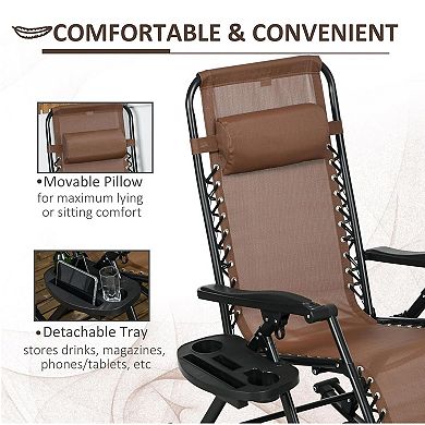 2 Outdoor Rocking Chairs, Foldable Reclining Zero Gravity Lounge Rocker with Pillow, Cup