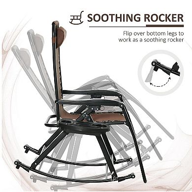 2 Outdoor Rocking Chairs, Foldable Reclining Zero Gravity Lounge Rocker with Pillow, Cup