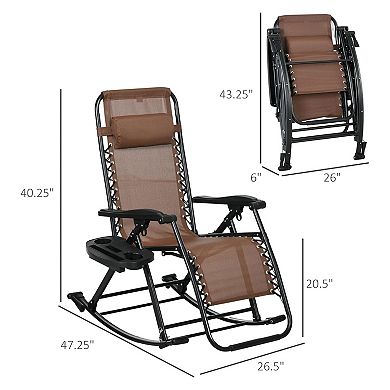2 Outdoor Rocking Chairs, Foldable Reclining Zero Gravity Lounge Rocker with Pillow, Cup