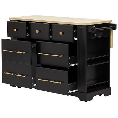 51.2 in.Kitchen Island with 6 Drawers and 5 Open Side Racks for Kitchen