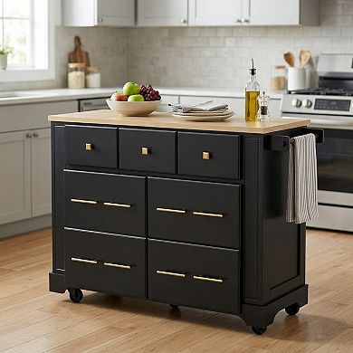 51.2 in.Kitchen Island with 6 Drawers and 5 Open Side Racks for Kitchen