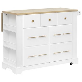 51.2 in.Kitchen Island with 6 Drawers and 5 Open Side Racks for Kitchen