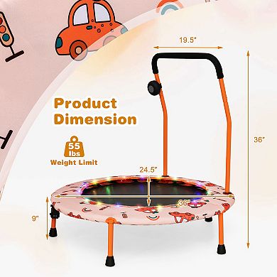 Gymax 36'' Mini Toddler Trampoline w/ LED Bluetooth Speaker Detachable Handle Kids Gifts
