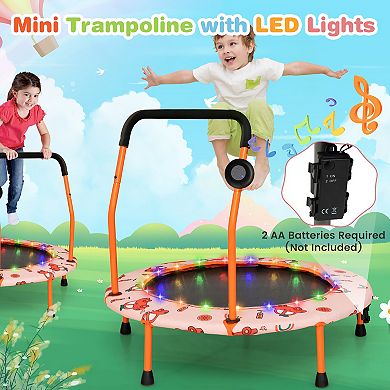 Gymax 36'' Mini Toddler Trampoline w/ LED Bluetooth Speaker Detachable Handle Kids Gifts