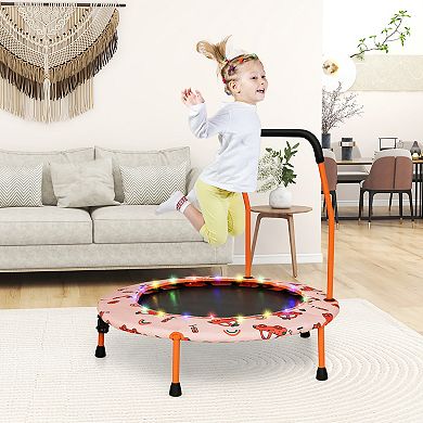 Gymax 36'' Mini Toddler Trampoline w/ LED Bluetooth Speaker Detachable Handle Kids Gifts