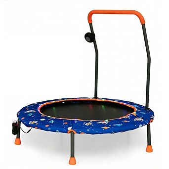 Gymax 36'' Mini Toddler Trampoline w/ LED Bluetooth Speaker Detachable Handle Kids Gifts