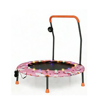 Gymax 36'' Mini Toddler Trampoline w/ LED Bluetooth Speaker Detachable Handle Kids Gifts