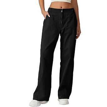 Women's Zip Straight Long Pants High Waist Solid Color Casual Cargo Pants with Pockets