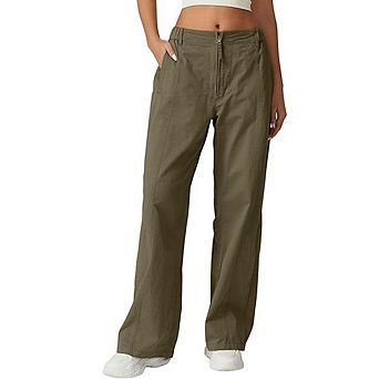 Women's Zip Straight Long Pants High Waist Solid Color Casual Cargo Pants with Pockets