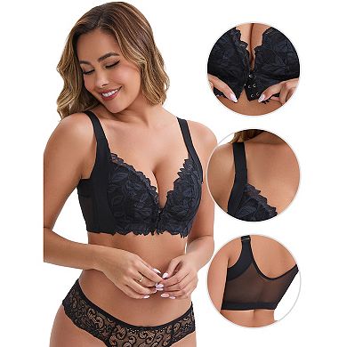 2 Packs Women's DeepV Adjustable Straps Soft Underwire Support Minimizers Push-Up Front Closure Bras