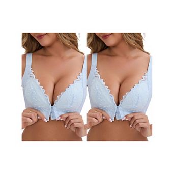 2 Packs Women's DeepV Adjustable Straps Soft Underwire Support Minimizers Push-Up Front Closure Bras
