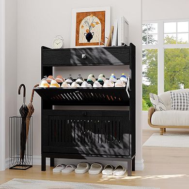 ANIXOL Shoe Cabinet with 2 Flip Drawers and Large Drawer, Hidden Storage