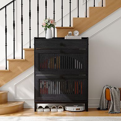 ANIXOL Shoe Cabinet with 2 Flip Drawers and Large Drawer, Hidden Storage