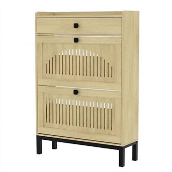 ANIXOL Shoe Cabinet with 2 Flip Drawers and Large Drawer, Hidden Storage