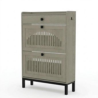 ANIXOL Shoe Cabinet with 2 Flip Drawers and Large Drawer, Hidden Storage