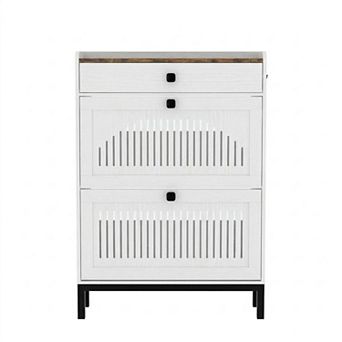 ANIXOL Shoe Cabinet with 2 Flip Drawers and Large Drawer, Hidden Storage