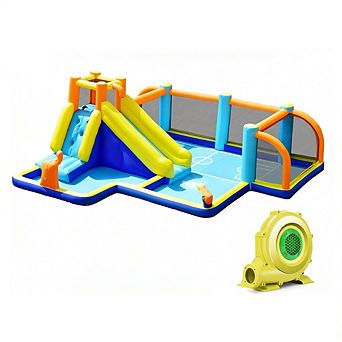 Gymax Inflatable Water Slide 7-in-1 Giant Kids Wet Dry Bounce House w/ 735W Blower