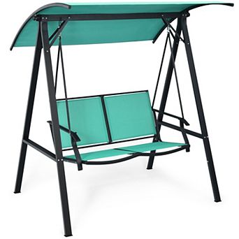 Gymax 2-Person Outdoor Patio Porch Swing Chair w/ Adjustable Canopy Turquoise