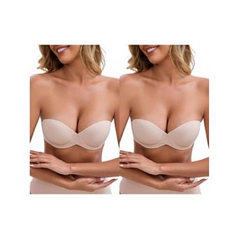 2 Packs Women's Front Cross Underwire Strapless Non Slip Bandeau Lift Up Seamless Padded Tube Bras