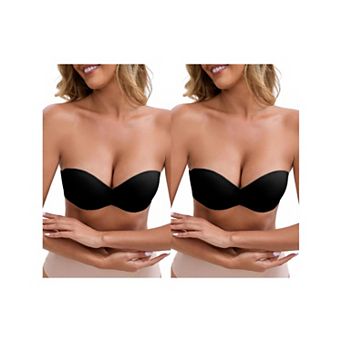 2 Packs Women's Front Cross Underwire Strapless Non Slip Bandeau Lift Up Seamless Padded Tube Bras