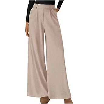 Women's Elastic High Waist Wide Leg Pants, Ribbed Business Casual Palazzo Trousers