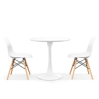Gymax 3 pc Dining Kitchen Set Modern Round Dining Table Chairs Set for Small Space