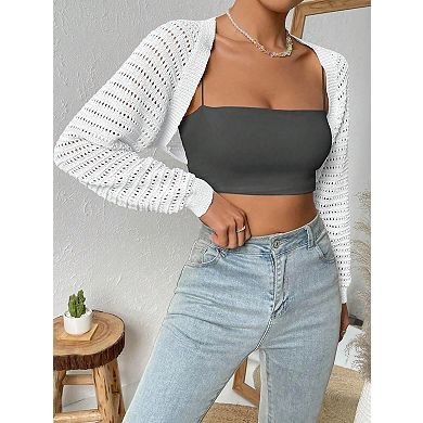 Women's Cropped Knit Cardigan Long Sleeve Lightweight Shrug Sweater