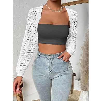 Women's Cropped Knit Cardigan Long Sleeve Lightweight Shrug Sweater