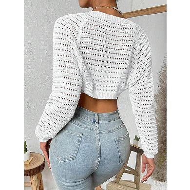 Women's Cropped Knit Cardigan Long Sleeve Lightweight Shrug Sweater