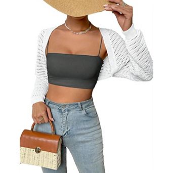 Women's Cropped Knit Cardigan Long Sleeve Lightweight Shrug Sweater