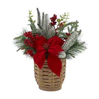 St. Nicholas Square® Artificial Poinsettia Arrangement in Woven Basket