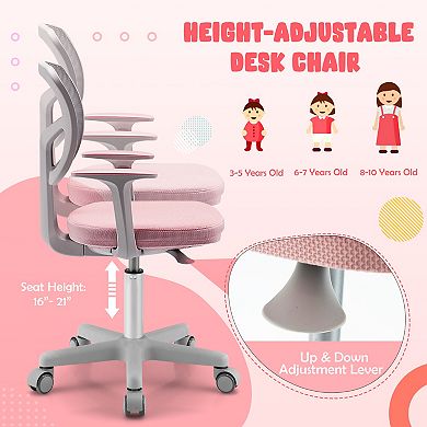 Gymax Kids Desk Chair Adjustable Height Children Study Chair w/ Auto Universal Casters