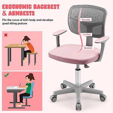 Gymax Kids Desk Chair Adjustable Height Children Study Chair w/ Auto Universal Casters