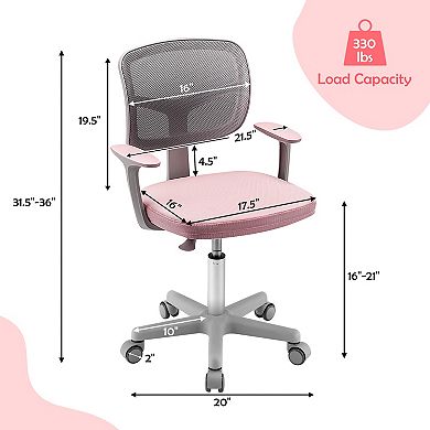 Gymax Kids Desk Chair Adjustable Height Children Study Chair w/ Auto Universal Casters