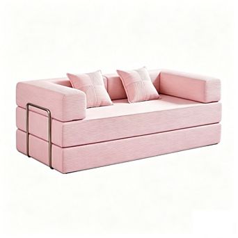 81.6" Convertible Sleeper Sofa Bed with 2 Pillows, Folding Mattress, Removable Washable Floor Couch