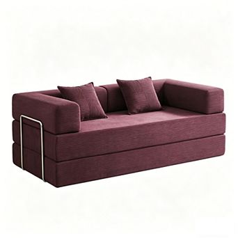 81.6" Convertible Sleeper Sofa Bed with 2 Pillows, Folding Mattress, Removable Washable Floor Couch