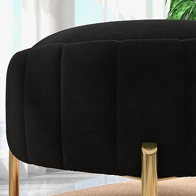 SEYNAR Modern Velvet Round Storage Ottoman with Gold Legs