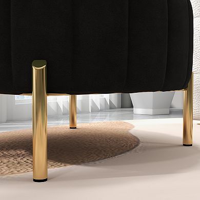 SEYNAR Modern Velvet Round Storage Ottoman with Gold Legs