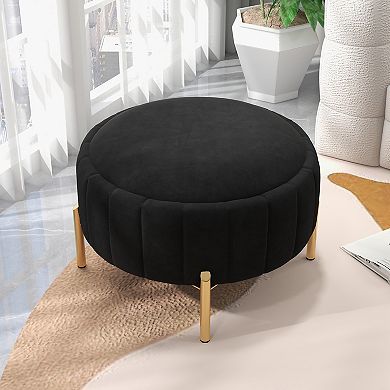 SEYNAR Modern Velvet Round Storage Ottoman with Gold Legs