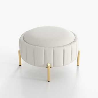 SEYNAR Modern Velvet Round Storage Ottoman with Gold Legs